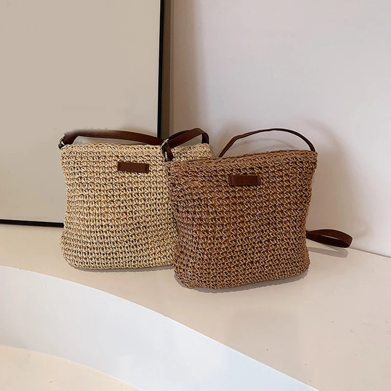 Sac de Plage Bohème en Paille pour Femme – Fait Main, Grande Capacité, Style Décontracté