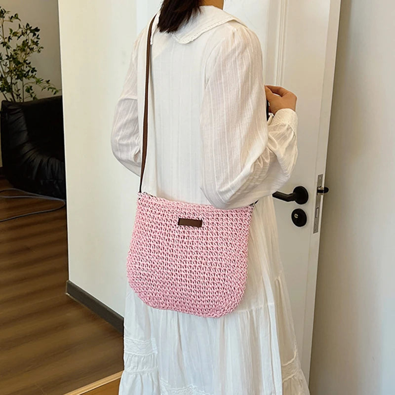 Sac de Plage Bohème en Paille pour Femme – Fait Main, Grande Capacité, Style Décontracté