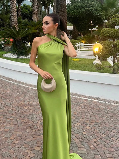 Robe Longue Élégante Femme – Unie avec Nœud, Dos Nu, Sans Manches, Épaules Dénudées – Style Halter, Coupe Cintrée – Nouvelle Collection Été 2025