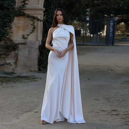 Robe Longue Élégante Femme – Unie avec Nœud, Dos Nu, Sans Manches, Épaules Dénudées – Style Halter, Coupe Cintrée – Nouvelle Collection Été 2025