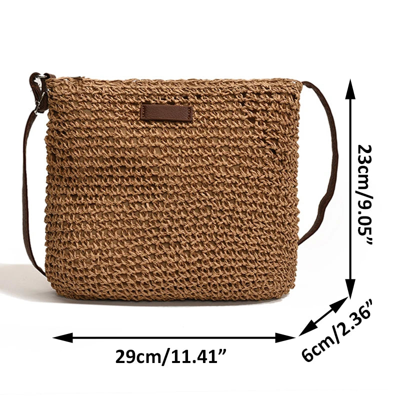 Sac de Plage Bohème en Paille pour Femme – Fait Main, Grande Capacité, Style Décontracté