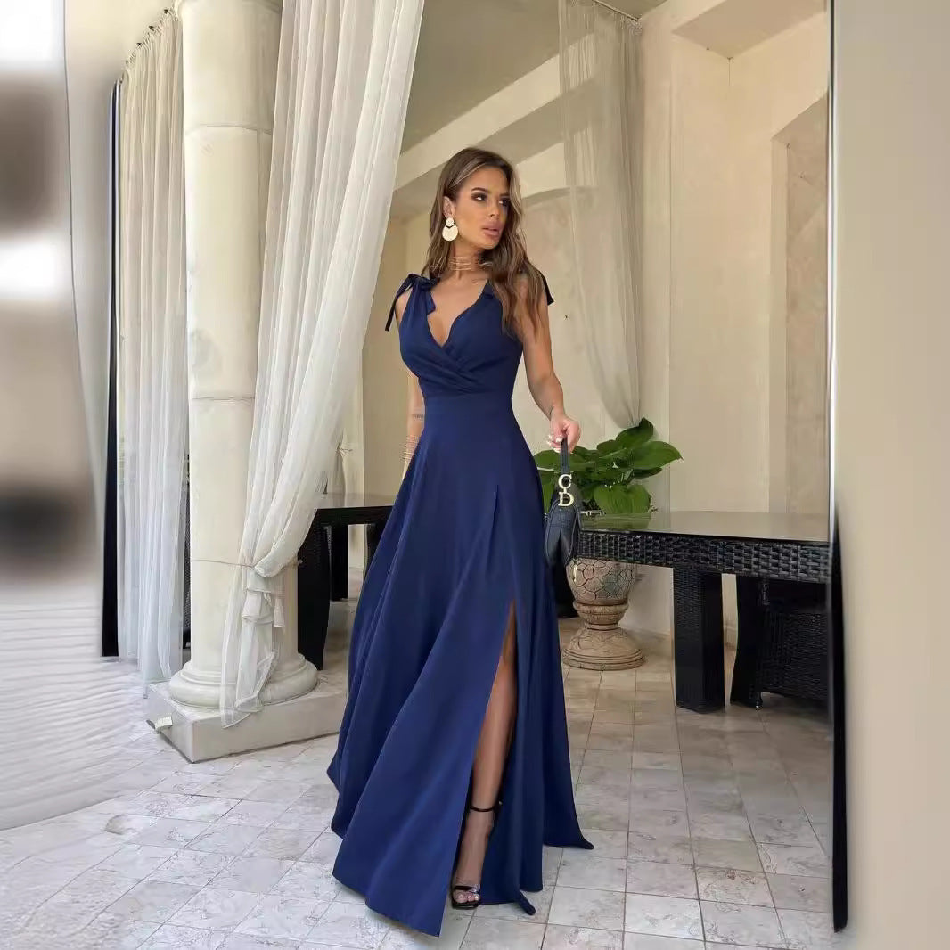 Robe Longue Plissée Unie pour Femme – Élégance et Simplicité