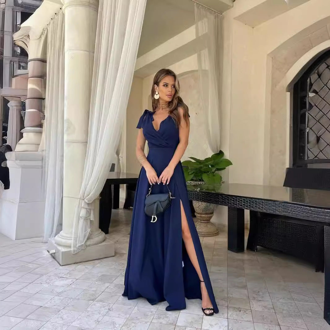 Robe Longue Plissée Unie pour Femme – Élégance et Simplicité